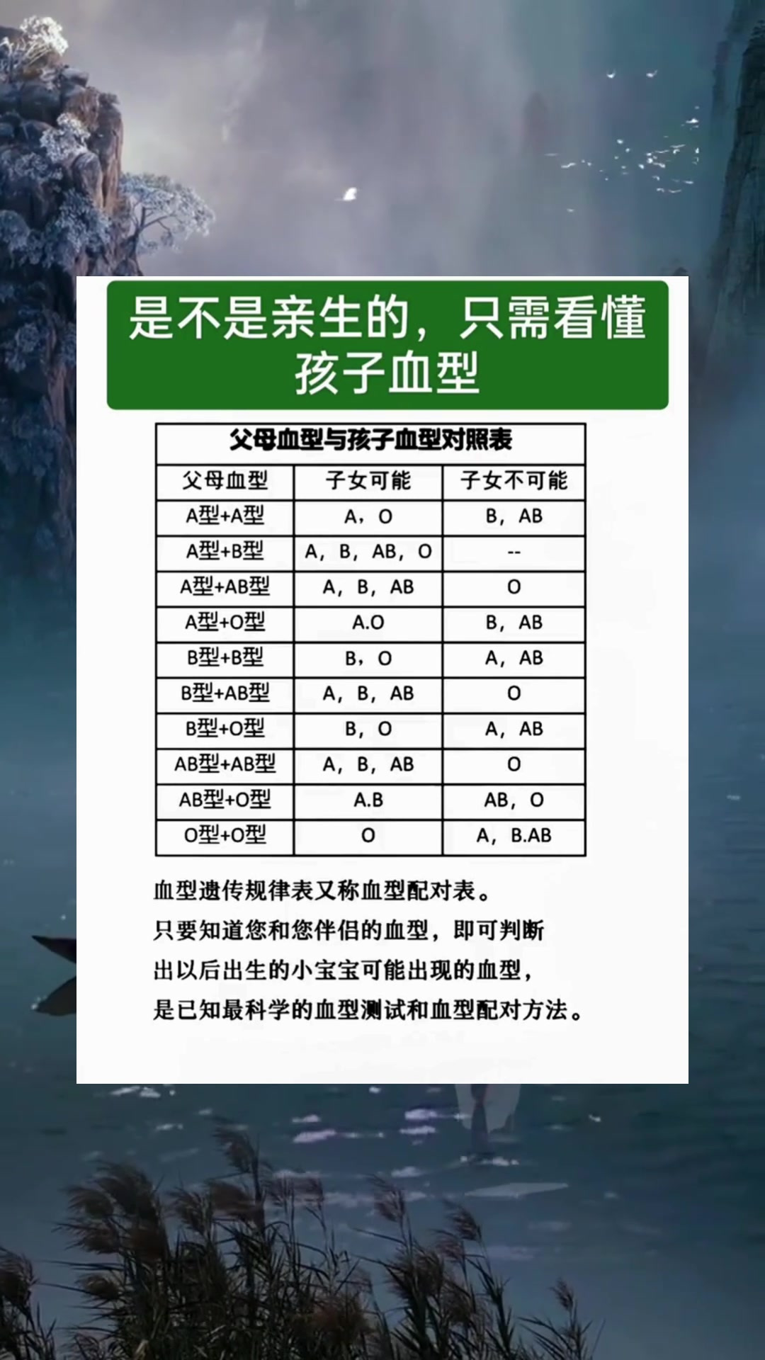 血型遗传表(血型遗传表格)